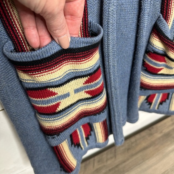 Chaps Sweater Vest Women's Blue Cardigan Aztec Southwest Western Knit Tunic - M - Picture 2 of 5